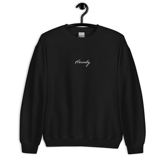 Black Howdy Crew Neck - Classic White Stitching