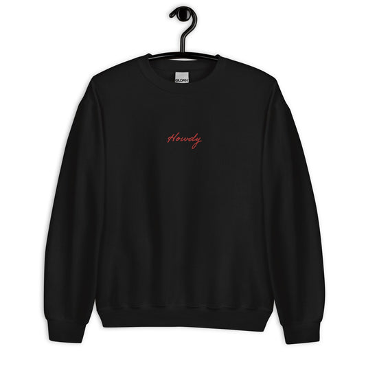 Black Howdy Crew Neck - Classic Red Stitching